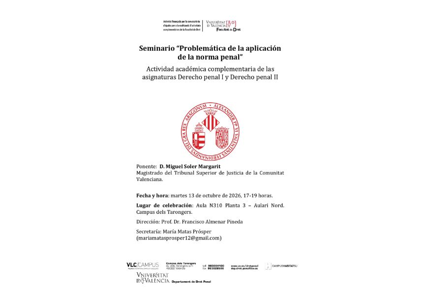 Imatge del esdeveniment:Seminario “Problemática de la aplicación de la norma penal”